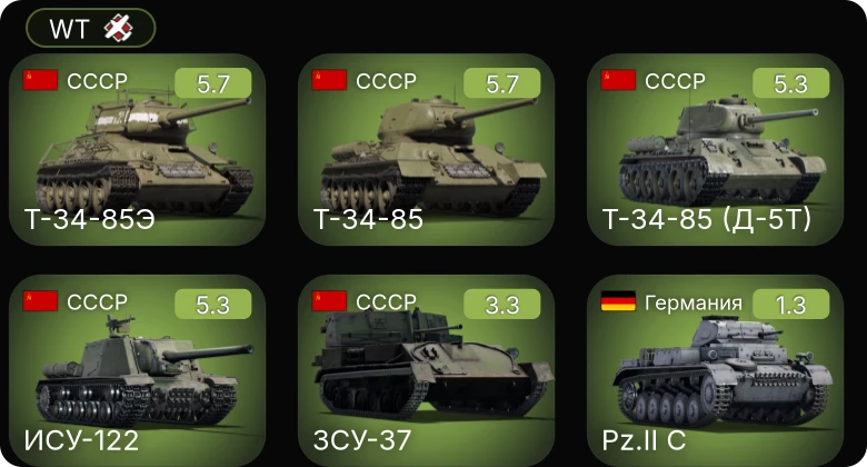WT — Т-34-85 | Т-34-85 (Д-5Т) | ИСУ-122 | ЗСУ-37 | M2A2