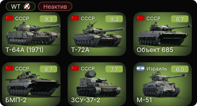 WT — Неактив | 6 ранг: 4шт 5 ранг: 1шт