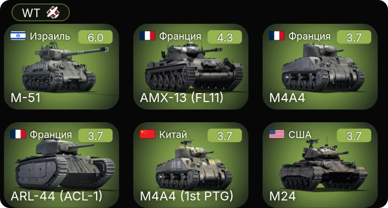 WT — M-51 | M24 | AMX-13 (FL11) | M4A4 | ARL-44 (ACL-1)