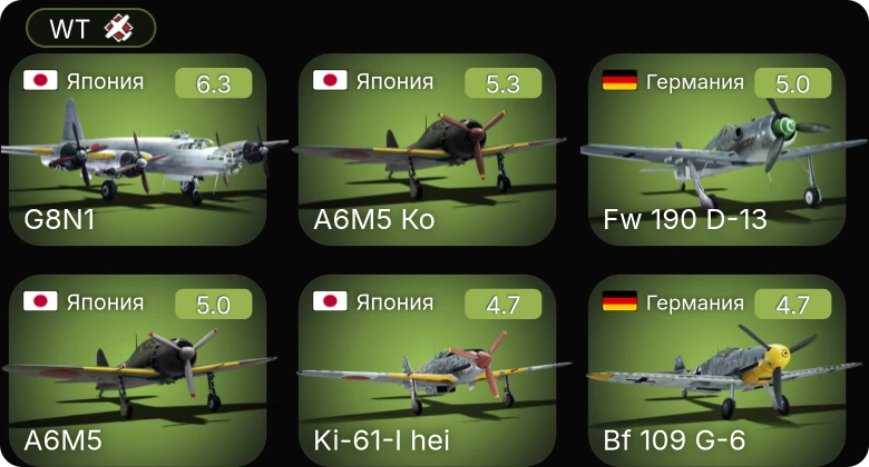 WT — Fw 190 D-13 | Bf 109 G-6 | Fw 190 A-5 | G8N1 | Ki-61-I hei
