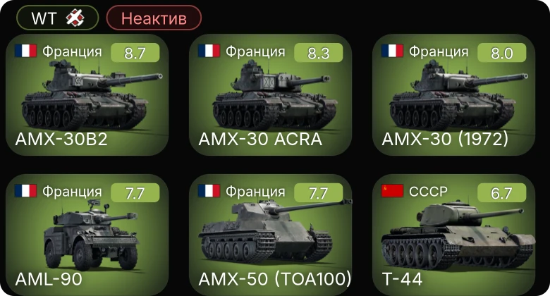 WT — Неактив | 6 ранг: 2шт 5 ранг: 3шт