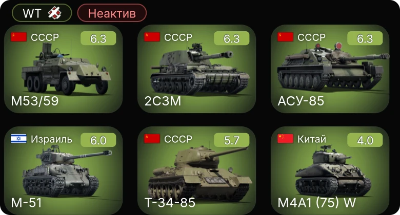 WT — Неактив | АСУ-85 | M53/59 | 2С3М | M-51 | M24