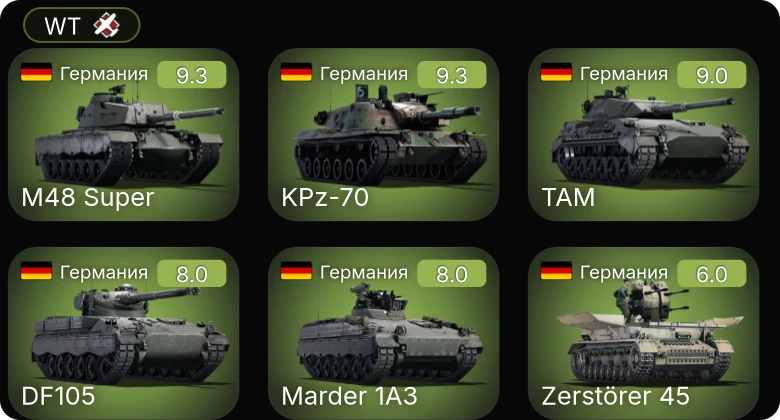 WT — 6 ранг: 3шт 5 ранг: 2шт