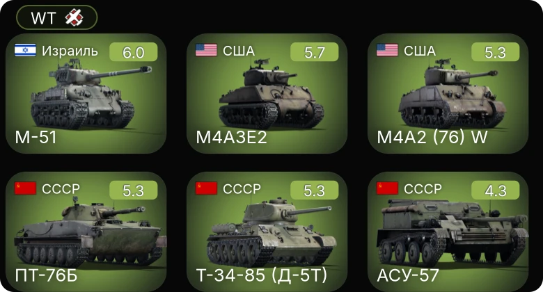 WT — M-51 | M19A1 | M24 | M4A3E2 | M4A2 (76) W
