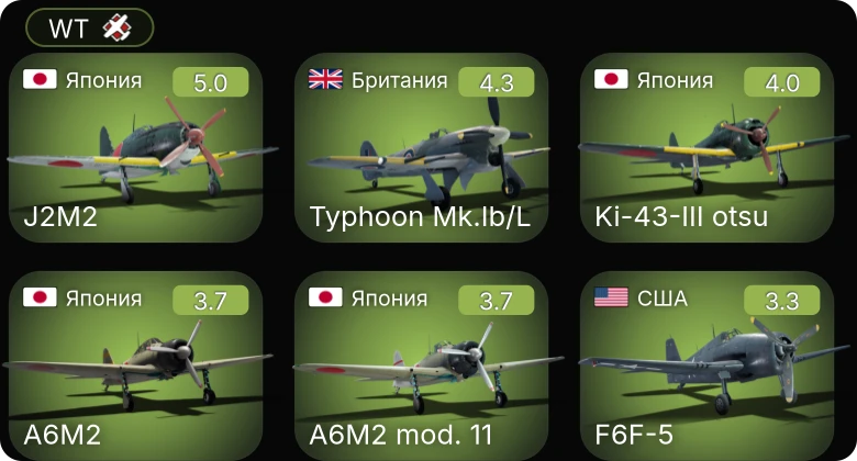 WT — Typhoon Mk.Ib/L | J2M2 | Ki-43-III otsu | P-40E-1 | F6F-5
