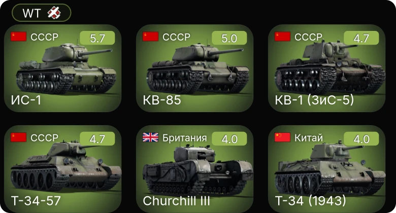 WT — Т-34-57 | ИС-1 | КВ-85 | КВ-1 (ЗиС-5) | Churchill III