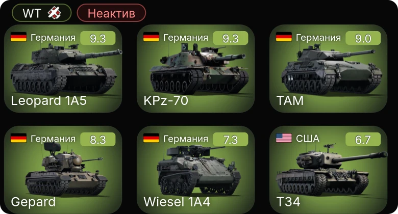 WT — Неактив | 6 ранг: 4шт 5 ранг: 1шт