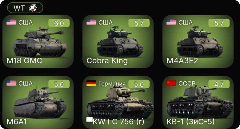 WT — Cobra King | M6A1 | M24 | M4A3E2 | M18 GMC