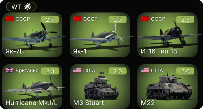WT — Як-1 | Як-7Б | Hurricane Mk.I/L | M3 Stuart | M22