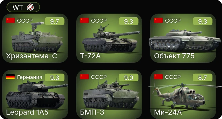 WT — 7 ранг: 1шт 6 ранг: 4шт 5 ранг: 4шт