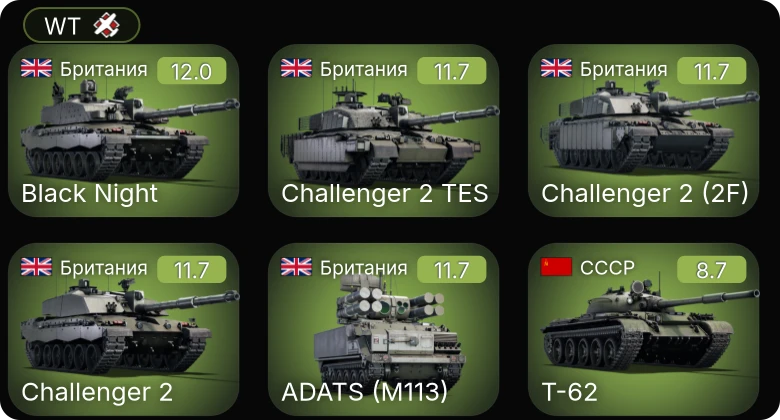 WT — 8 ранг: 2шт 7 ранг: 3шт 6 ранг: 2шт