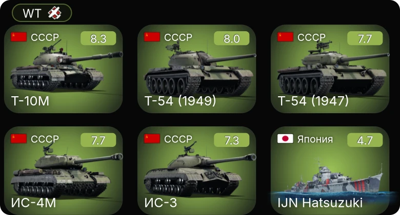 WT — 6 ранг: 1шт 5 ранг: 4шт
