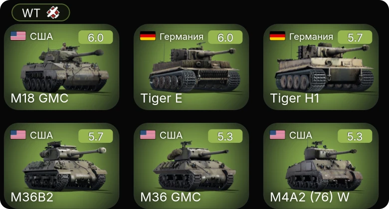 WT — M18 GMC | M36 GMC | M4A1 (76) W | M36B2 | M4A2 (76) W