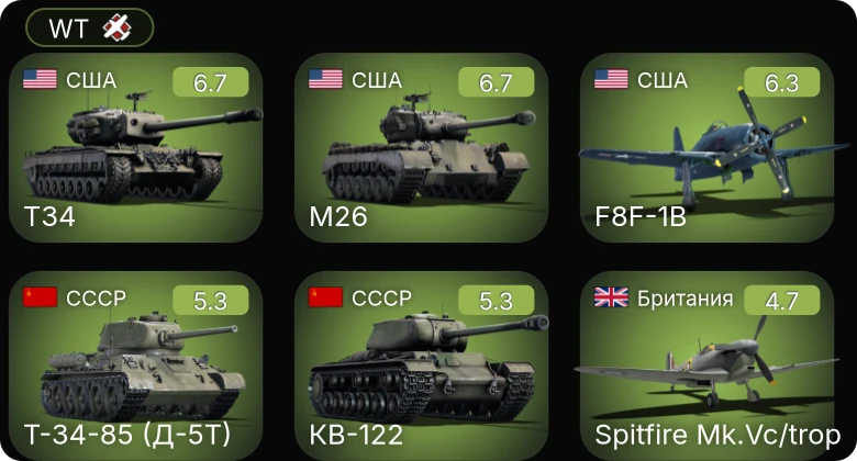 WT — F8F-1B | M26 | T34 | КВ-122 | P-61C-1