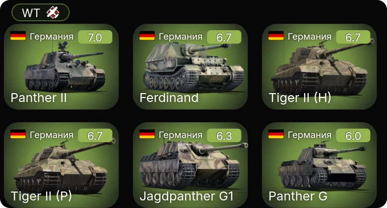 WT — Jagdpanther G1 | Т-34 (1942) | P-36A | MTB-1(1) | A13 Mk.I