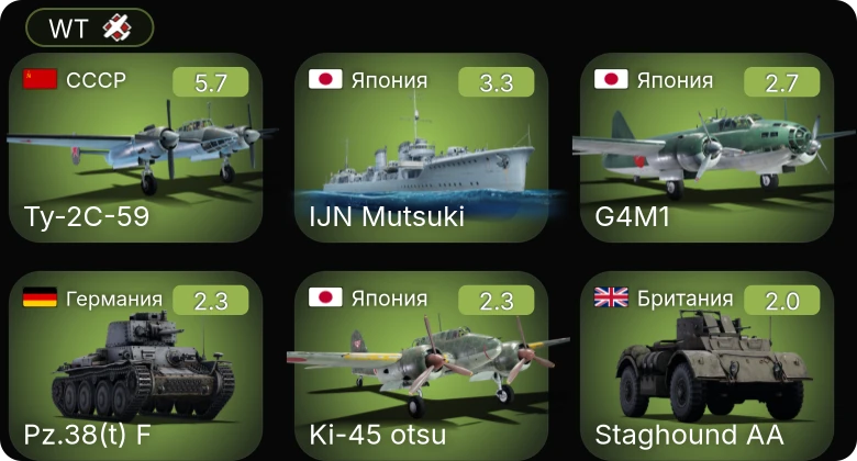 WT — Ту-2С-59 | G4M1 | P-26A-34 M2 | P-26A-33 | P-26B-35