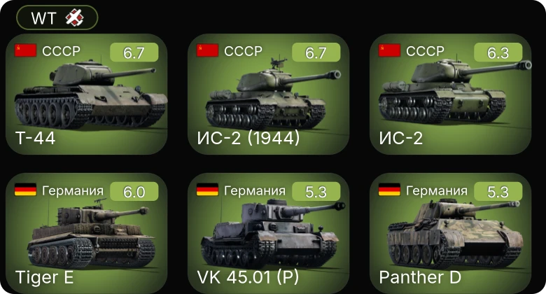WT — Т-44 | ИС-2 | ИС-2 (1944) | СУ-152 | Пе-2-83