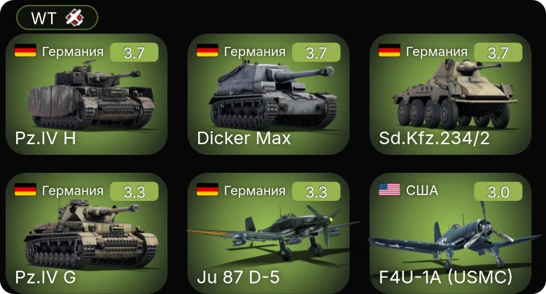 WT — P-400 | F4U-1A (USMC) | A-20G-25 | A-36 | Sd.Kfz.234/2