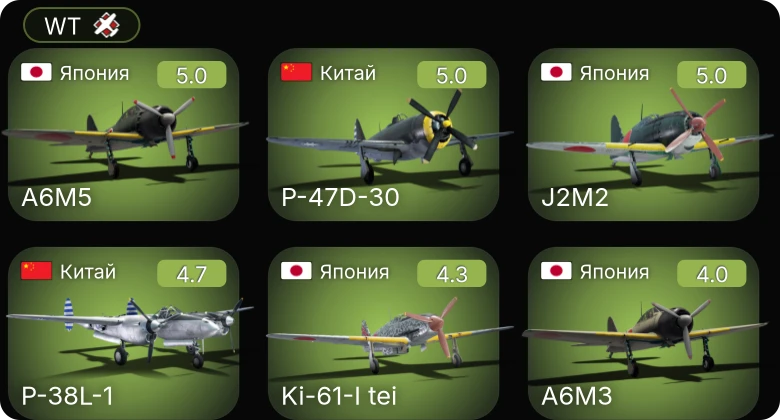 WT — Ki-61-I tei | A6M3 | Ki-100 | A6M5 | J2M2