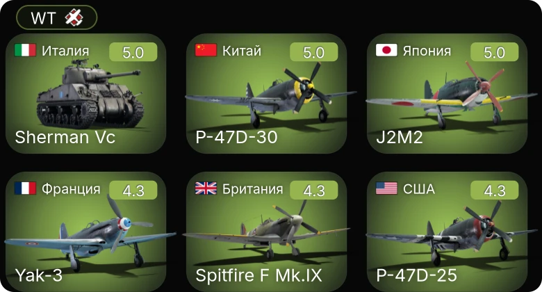 WT — Sherman Vc | P-51 | P-47D-25 | И-185 (М-82) | Ла-5ФН
