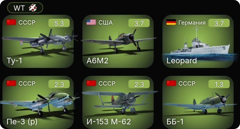 WT — Ту-1 | A6M2 | P-36A Расмуссена | Leopard | И-153 М-62