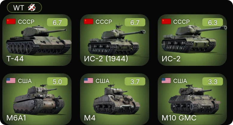 WT — Т-44 | ИС-2 (1944) | ИС-2 | M6A1 | M4