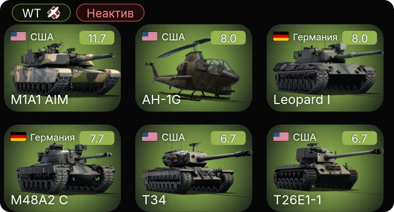 WT — Неактив | 7 ранг: 1шт 5 ранг: 3шт