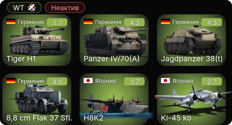 WT — Неактив | 8,8 cm Flak 37 Sfl. | Jagdpanzer 38(t) | МПК-163 | МПК Пр.122а | Пр.1124 ранний
