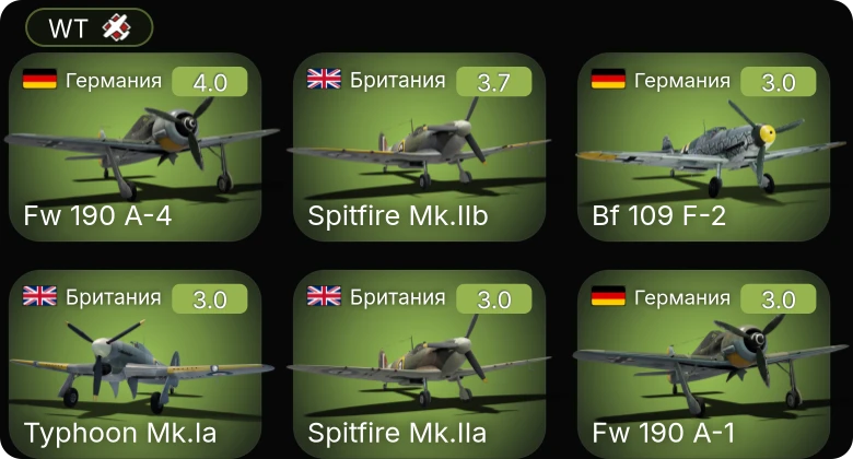 WT — Fw 190 A-4 | P-36G | Fw 190 A-1 | Bf 109 F-2 | Bf 109 F-1
