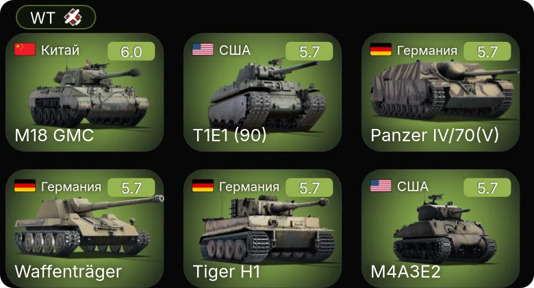 WT — ␗M18 GMC | M36 GMC | T1E1 (90) | M36B2 | M4A1 (76) W