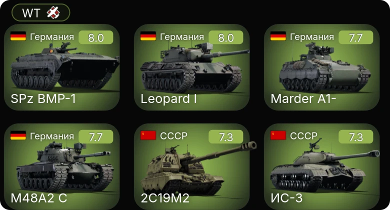 WT — 7 ранг: 1шт 5 ранг: 8шт