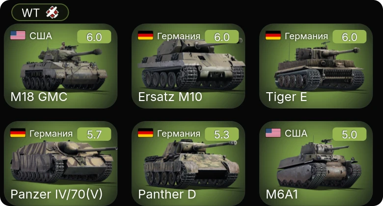 WT — M24 | M6A1 | M18 GMC | 8,8 cm Flak 37 Sfl. | Achilles (65 Rg.)