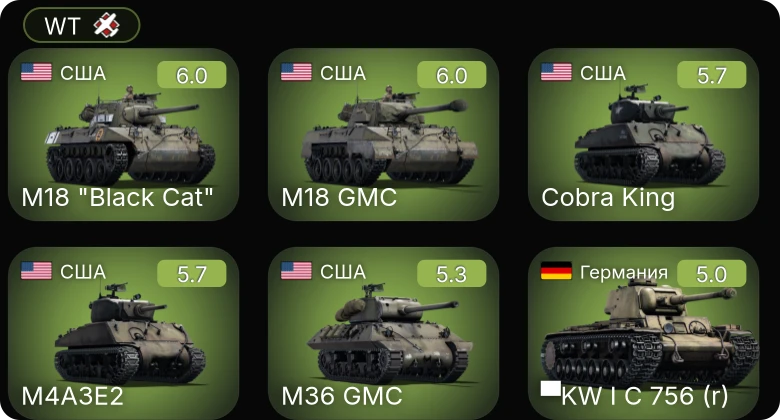 WT — M18 GMC | M36 GMC | M18 "Black Cat" | Cobra King | M4A3E2