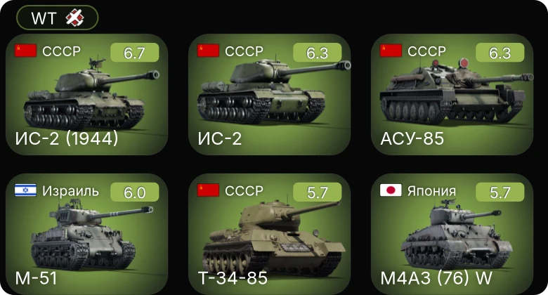 WT — ИС-2 | АСУ-85 | ИС-2 (1944) | Ил-10 | M4A3 (76) W