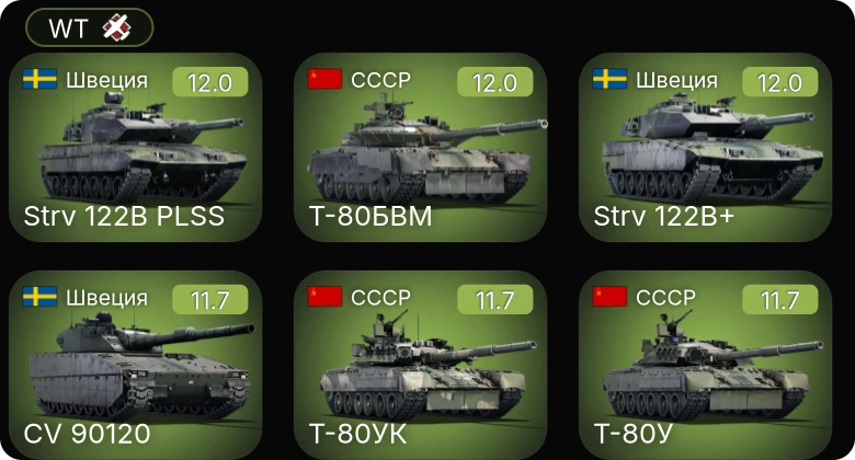 WT — 8 ранг: 5шт 7 ранг: 3шт 6 ранг: 6шт