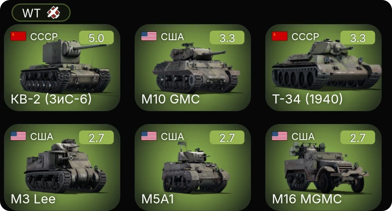 WT — КВ-2 (ЗиС-6) | M5A1 | M16 MGMC | M10 GMC | M3 Lee