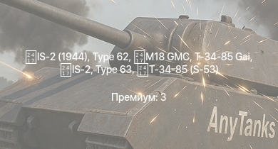 WT —  Type 62 | IS-2 (1944) | IS-2 |  | M18 GMC | ИС-1 | Т-34-85 (S-53) | Т-34-85 Gai | ISU-122 | M36 GMC