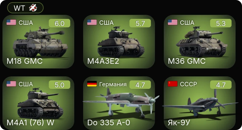 WT — M4A1 (76) W | M36 GMC | M4A3E2 | M18 GMC | Fw 190 A-5/U2