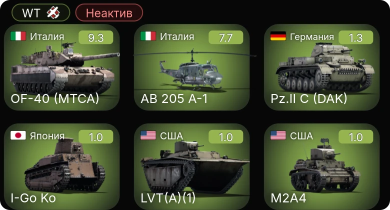 WT — Неактив | 6 ранг: 1шт 5 ранг: 1шт