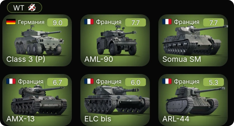 WT — 6 ранг: 1шт 5 ранг: 2шт