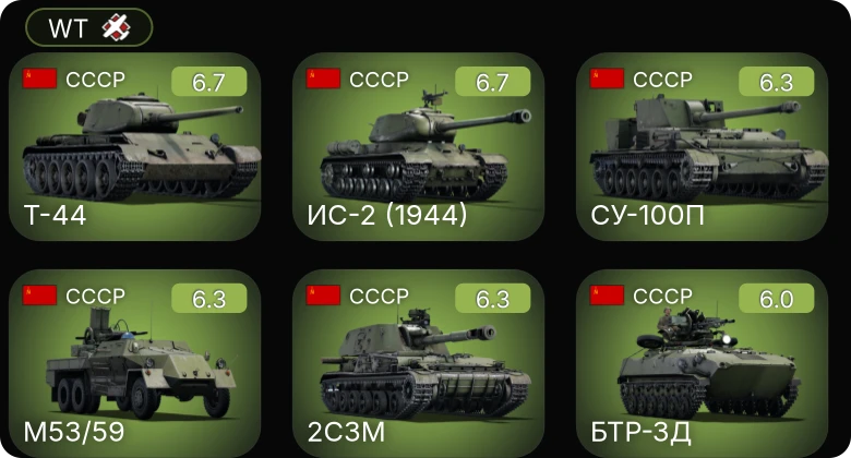 WT — 2С1 | ИС-2 (1944) | Т-44 | БТР-ЗД | СУ-100П
