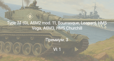 WT — 6 ранг: 1шт Type 74 (G) | A6M3 | HMS Vega | Leopard | A6M2 mod. 11 | Bourrasque | HMS Churchill | IJN Mutsuki | Chi-Nu | IJN Momi
