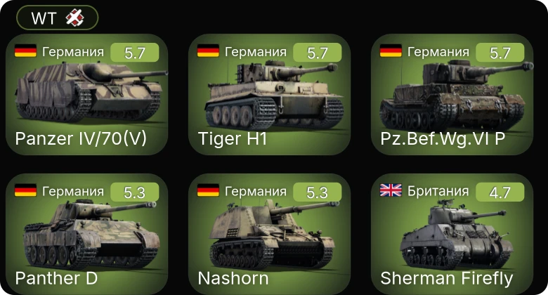 WT — Nashorn | СУ-152 | Sherman Firefly | Avenger | Т-34 (1 Гв.Т.Бр.)