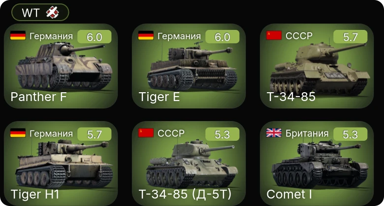 WT — Т-34-85 (Д-5Т) | Т-34-85 | СУ-152 | Comet I | Challenger