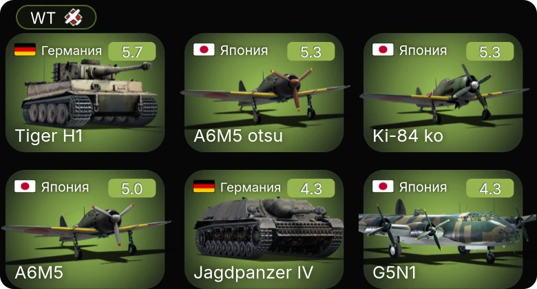 WT — Ki-84 ko | A6M5 otsu | A6M5 | G5N1 | Ki-49-IIb/L