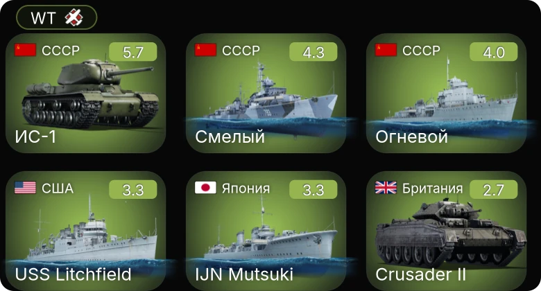WT — ИС-1 | Смелый | Огневой | Crusader II | USS Litchfield