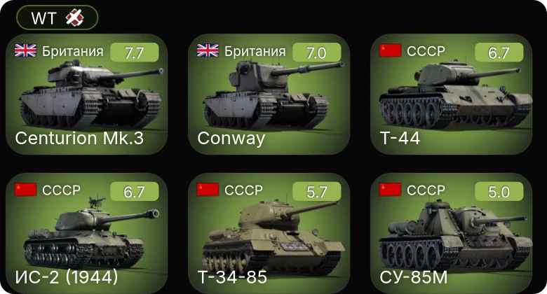 WT — Т-44 | ИС-2 (1944) | Conway | Centurion Mk.3 | Т-34-85