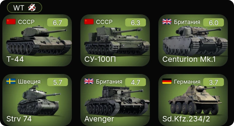 WT — СУ-100П | Т-44 | Centurion Mk.1 | Strv 74 | Avenger