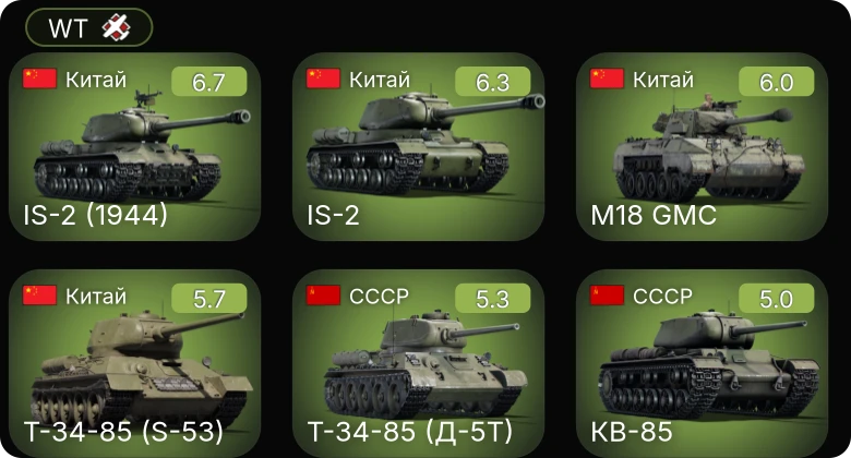 WT — ␗M18 GMC | ␗IS-2 (1944) | ␗IS-2 | КВ-85 | Т-34-57