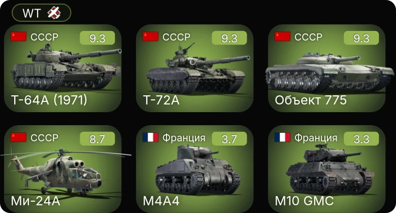 WT — 6 ранг: 4шт 5 ранг: 1шт